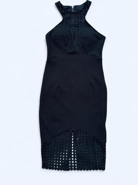 Black Crochet-Trim Halter Bodycon Dress